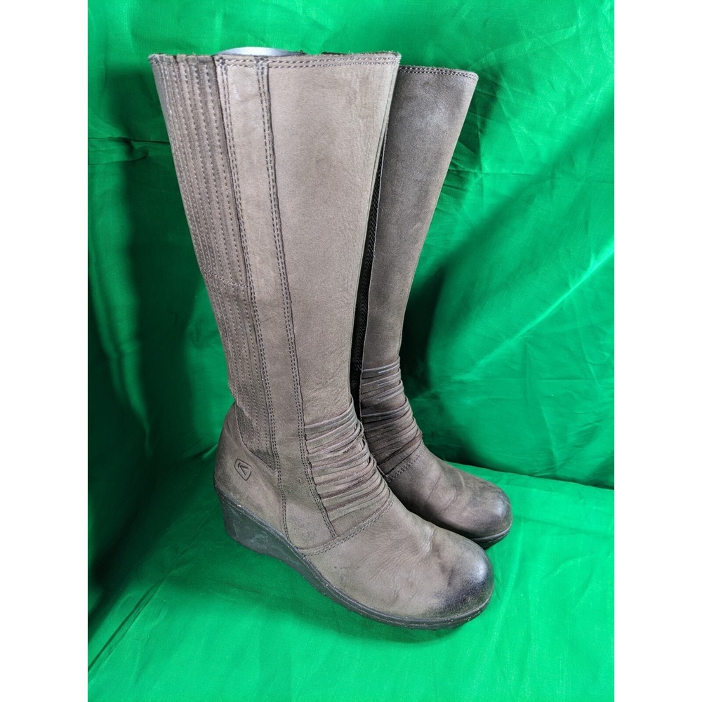 Keen US 7 Akita Knee High Tall Wedge Heeled Boots Brown Leather 1009374